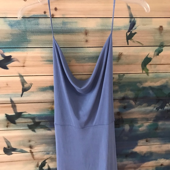 Charlotte Russe Dusty Blue Halter Dress with Tie in Back Low Back with Elastic - Picture 4 of 7